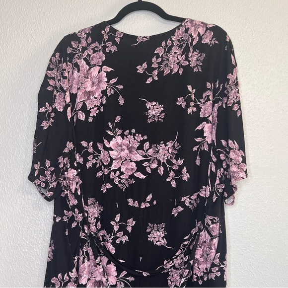 Torrid Dress Midi Rayon Slub Button Front Tie Black Pink Floral Plus Size 4X NEW - Picture 12 of 15
